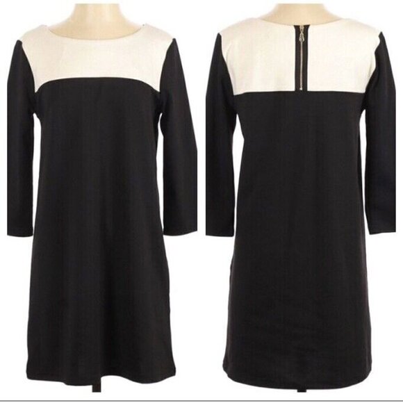 H&M Casual Dress Womens Sz 2 Black White Color Block Sheath 3/4 Sleeve Short - Picture 1 of 3